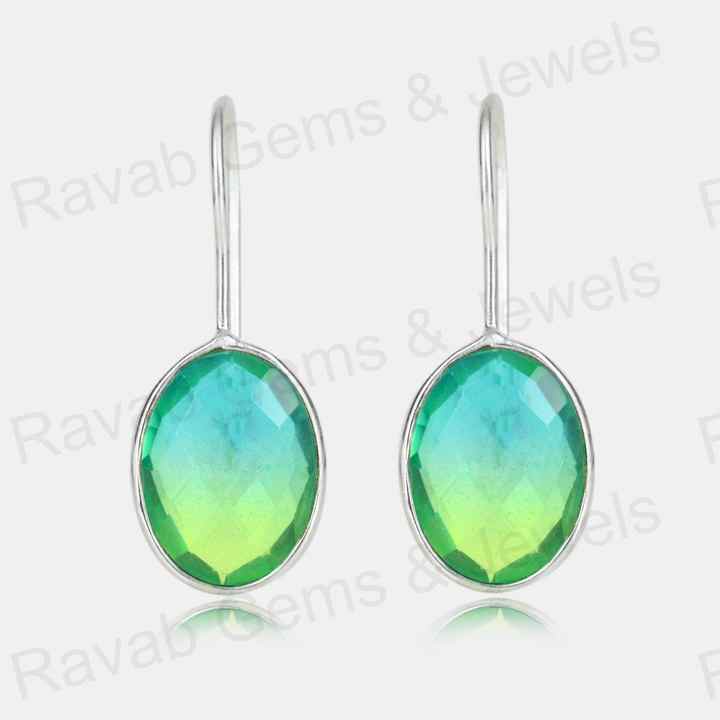 Top Quality Solid 925 Sterling Silver Watermelon Tourmaline Quartz Oval Checker Cut Dangle Drop Earring for Women Fine Jewelry