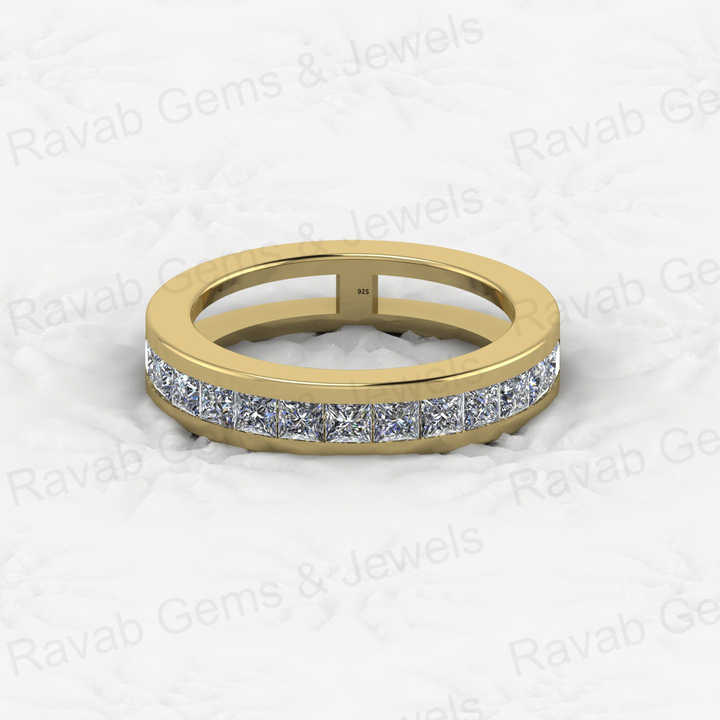 Genuine 925 Sterling Silver With Princess Cut CZ Half Eternity Gold Vermeil Channel Setting Women Ring Personalized Fine Jewelry