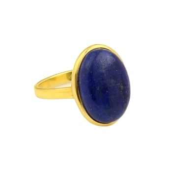 Handmade 18K Gold Plated Dainty Oval Shape Ring 10x14mm Natural Lapis Lazuli Gemstone Bezel Beautiful Women's Fine Wedding Ring