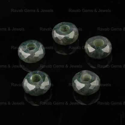High Quality 14X8mm Green Moss Agate Faceted Rondelle Beads 5mm Size Big Hole Loose Gemstone Stylist for Jewelry Making