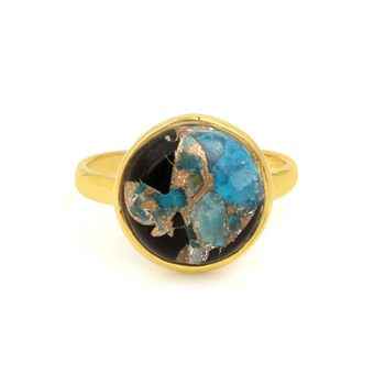 2025 New Design 18K Gold Plated 925 Sterling Silver Dainty Ring for Women Blue Black Copper Turquoise Stone Bezel Jewelry