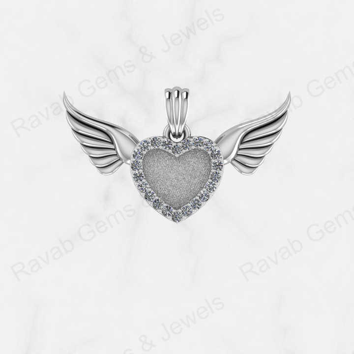 Solid 925 Silver Angel Wings Heart Base Blank Bezel CZ Setting Ashes Resin Keepsake Charm Pendant Jewelry Findings Components