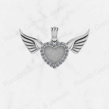 Solid 925 Silver Angel Wings Heart Base Blank Bezel CZ Setting Ashes Resin Keepsake Charm Pendant Jewelry Findings Components