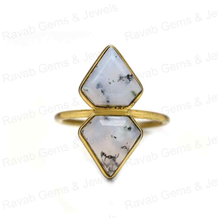 Christmas Sale Solid 925 Sterling Silver Natural Dendrite Agate Fancy Cut 10x14mm Bezel Setting Ring for Women Fine Jewelry