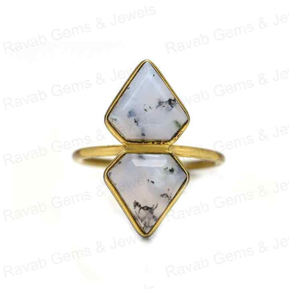 Christmas Sale Solid 925 Sterling Silver Natural Dendrite Agate Fancy Cut 10x14mm Bezel Setting Ring for Women Fine Jewelry