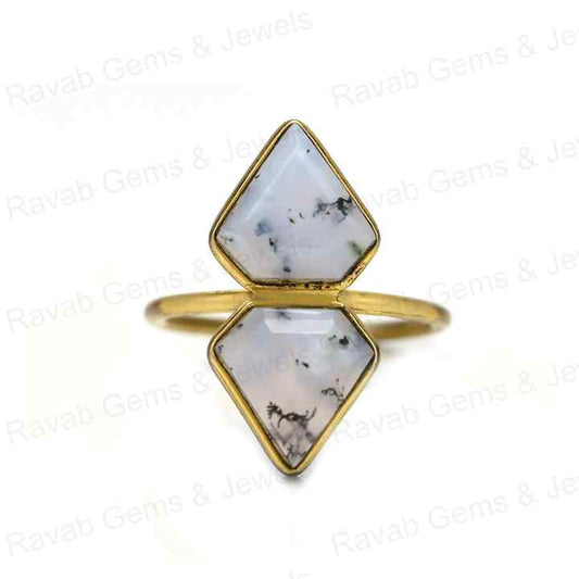Christmas Sale Solid 925 Sterling Silver Natural Dendrite Agate Fancy Cut 10x14mm Bezel Setting Ring for Women Fine Jewelry