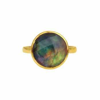 Best Selling 925 Sterling Silver Women's Cabochon Ring 12mm Multi-Abalone Shell Quartz Gemstone Gold Plated for Weddings Parties