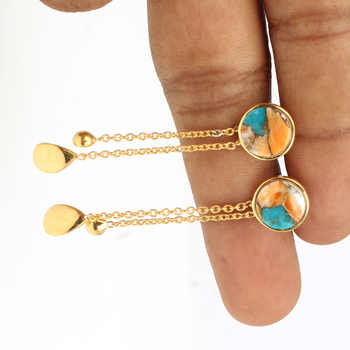 Hot Selling Design Spiny Oyster Copper Turquoise Solid 925 Silver 18k Gold Plated Dangle Drop Heggie Hoop Stud Earring for Women