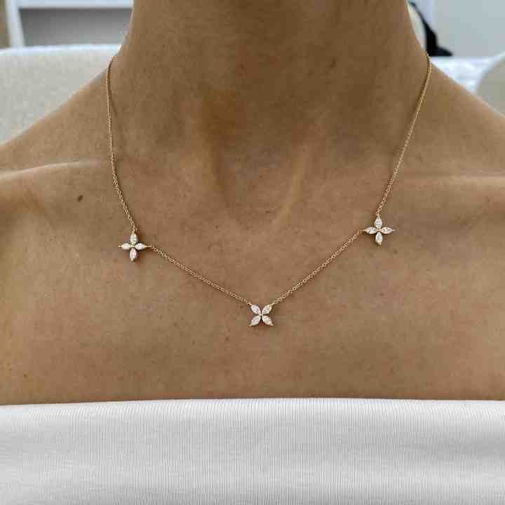 Mother's Day Sale Solid 925 Sterling Silver Marquise Brilliant Cut Lab-Diamond Clover Design Necklace For Women's Gifted Jewelry