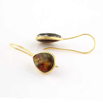 Exclusive 18K Gold 925 Sterling Silver Ammolite Hydro Quartz Teardrop Earrings Waterproof Fine Hoop Jewelry for Party Occasions
