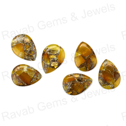 New Arrival 16x22mm Mohave Yellow Citrine Copper Pear Shaped Hand Polish Gemstone for Making Earring Handmade Fine Jewelry