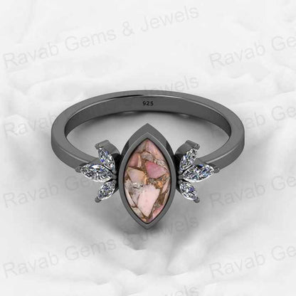 Top Selling Marquise Designer Ring Genuine 925 Silver Pink Copper Turquoise Gemstone Bezel Setting Fine Jewelry Trusted