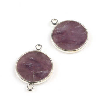 Best Selling 14K Gold Plated 12mm Natural Lapidolite Gemstone Sterling Silver Link Charm Connector Pendant Fine Pendants Charms