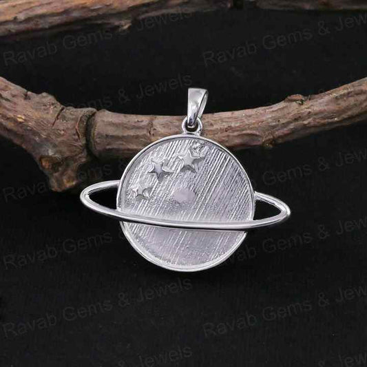 High Quality Solid 925 Silver 20mm Round Saturn Planet Star Blank Collet Pendant Setting Ashes Resin Keepsake Breastmilk Jewelry