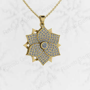 High Quality Solid 925 Sterling Silver Attractive Flower Design Front Open Circling CZ Micro Pave Fine Pendants Charms Pendant
