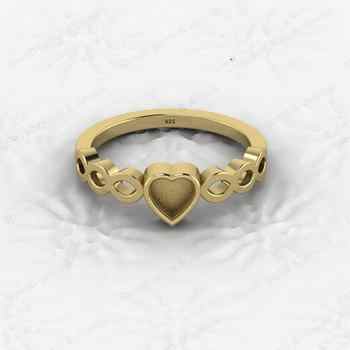 Genuine 925 Sterling Silver 5x5mm Heart Half Marquise Eternity Semi Mount Blank Setting Heart Propose Ring Keepsake Fine Jewelry