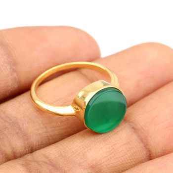 Beautiful Design 18K Gold Plated Solid 925 Sterling Silver Ring High Quality Natural Green Onyx Stone Fine Rings for Women