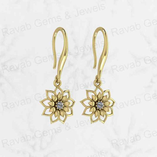 Top Quality Solid 925 Sterling Silver Sunflower Dangle Drop Lever Back Earrings CZ Gemstone Dangle Drop Fine Earring for Women