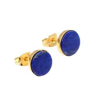 High Quality Handmade 925 Sterling Silver 18K Gold Plated Natural Lapis Lazuli 12mm Smooth Dangle Earrings Women Fine Stud Ring