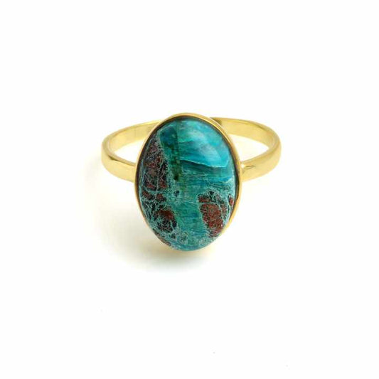 High Quality 10x14mm Oval Bezel Ring Women Solid 925 Sterling Silver 18k Gold Plating Genuine Natural Chrysocolla Fine Jewelry