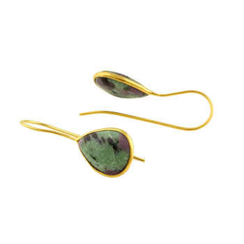 Top Quality Handmade 925 Sterling Silver Dangle Earrings 18K Gold Plated Lovely Ruby Zoisite Natural Gemstone Teardrop Design"