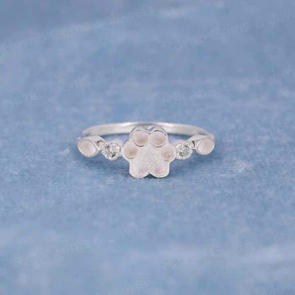 High Quality 925 Silver 8mm Dog Paw Half Eternity Marquise With CZ Empty Blank Setting Ring Breastmilk DIY Memorial Pet Jewelry