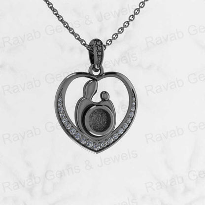 925 Sterling Silver 26x20mm Mother & Baby Love Heart Charm Semi Mount Empty Pendant Good for Resin & Ashes Work for Necklace