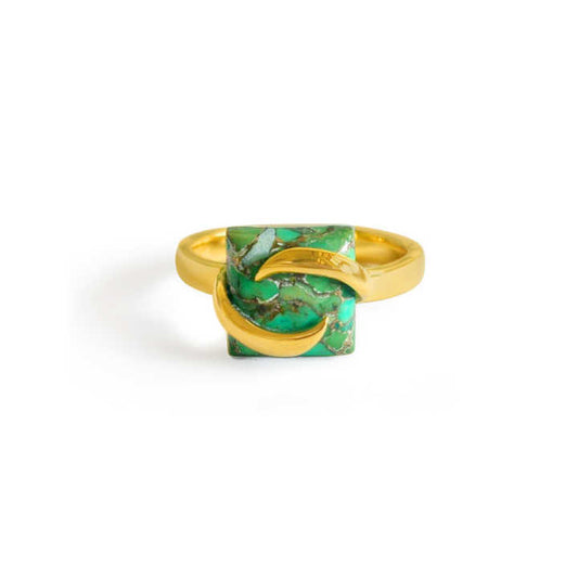 Top Selling 10mm Mohave Green Copper Turquoise 18k Gold Vermeil 925 Silver Eternity Designer Prong Square Ring Women Jewelry