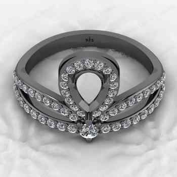 High Quality 925 Sterling Silver 8x5mm Pear CZ Semi Mount Blank Pave Micro Setting Cocktail Ring Good for Fine Gemstone Jewelry