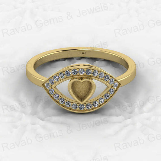 Solid 925 Sterling Silver 4mm Heart Semi Mount Blank Setting Eye in Heart Ring for Breastmilk & Keepsake Resin Ceramic Jewelry