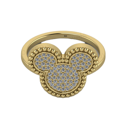 Top Trending Beautiful 925 Sterling Solid Silver CZ Pave Vermeil Eternity Micky Mouse Design Women Ring for Customized Jewelry