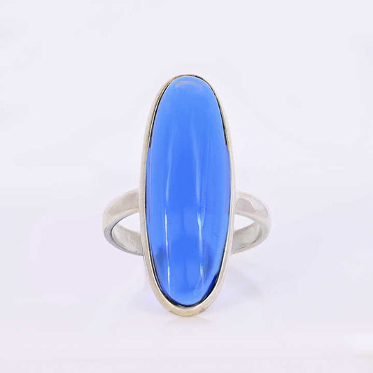 Top Selling Solid 925 Sterling Silver Blue Sapphire Quartz 10x30mm Long Oval Bezel Setting Ring for Women Fine Handmade Jewelry