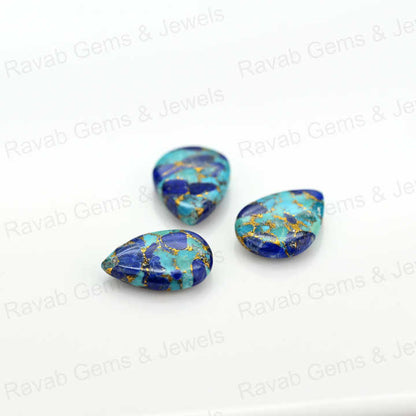Top Selling 16x22mm Mohave Lapis Lazuli Copper Turquoise Pear Shape Cabochon Gemstone Hand Polish Loose Stone for Making Jewelry