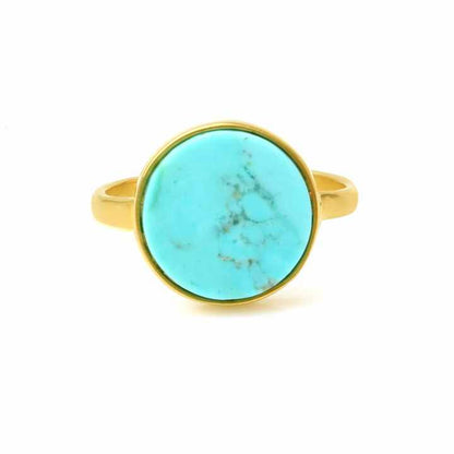 Solid 925 Sterling Silver 18K Gold Plated Handmade Kingman Blue Arizona Turquoise 12mm Ring for Women High Quality Fine Jewelry