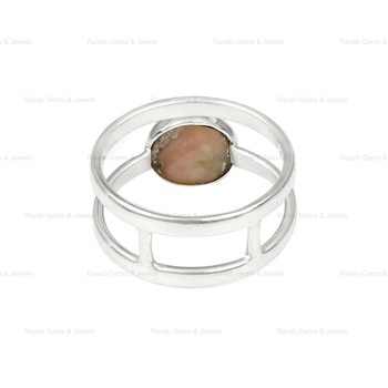 Top Selling 925 Sterling Silver Double Band Ring Women's Beautiful Pink Opal Copper Gemstone 8mm Genuine Fine Jewelry Gift
