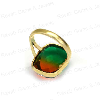 Superb 925 Sterling Silver Synthetic Watermelon Tourmaline Octa Checker Cut 12x16mm Bezel Setting 18k Gold Filled Ring for Women