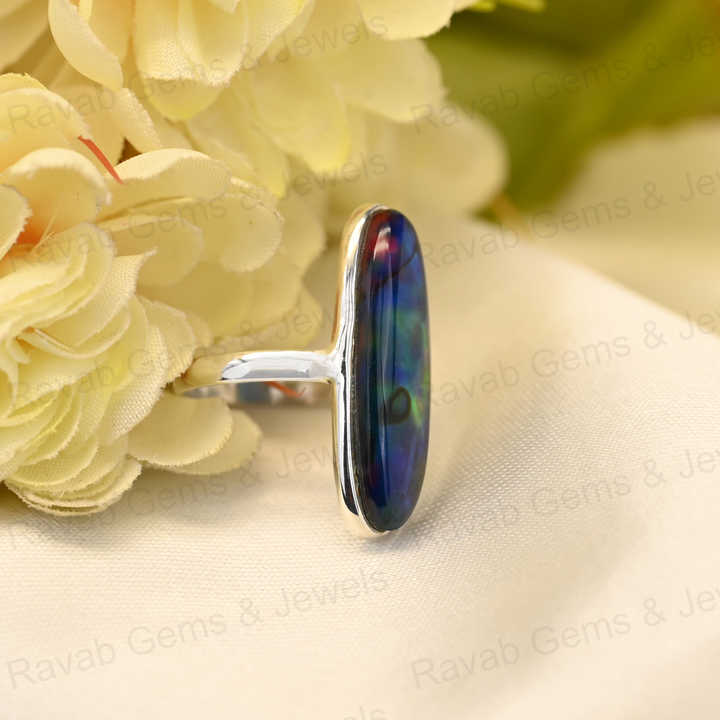 Best Selling Solid 925 Sterling Silver Abalone Shell Quartz 10x30mm Long Oval Bezel Setting Ring for Women Fine Handmade Jewelry