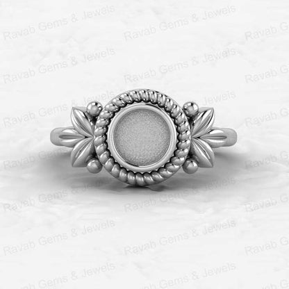 Best Quality 925 Silver 6mm Blank Cabochon Bezel Cup Braided Leaf Ring Setting DIY Breast Milk Keepsake Jewelry Making Findings