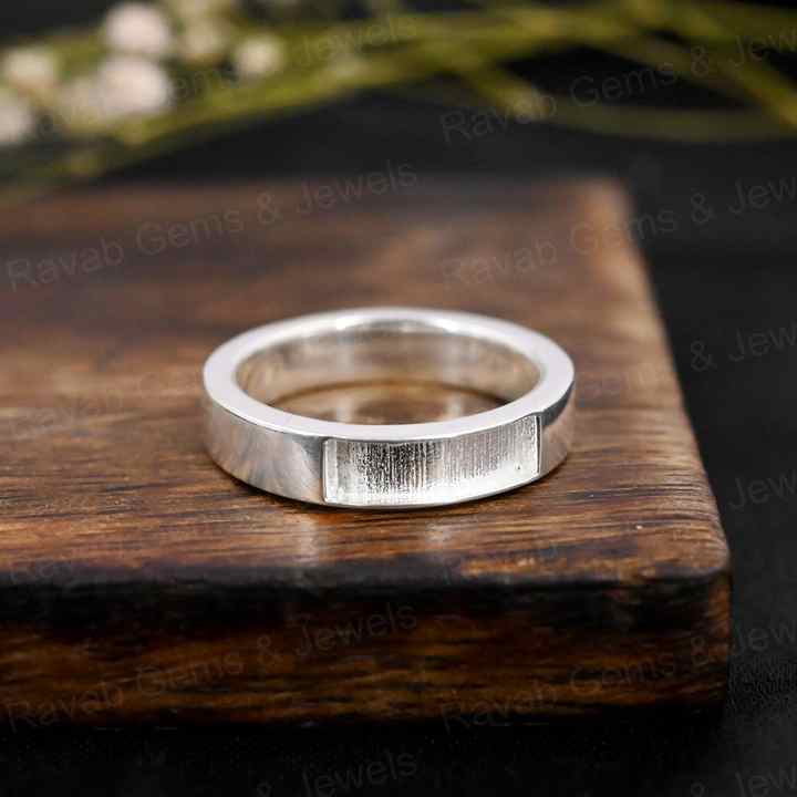 High Quality 925 Silver Rectangle 5mm Wide Inlay Setting DIY Breast Milk Signet Ring Resin Ashes Jewelry Findings Components