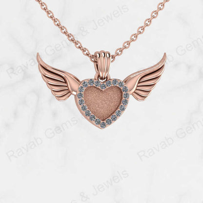 Solid 925 Silver Angel Wings Heart Base Blank Bezel CZ Setting Ashes Resin Keepsake Charm Pendant Jewelry Findings Components