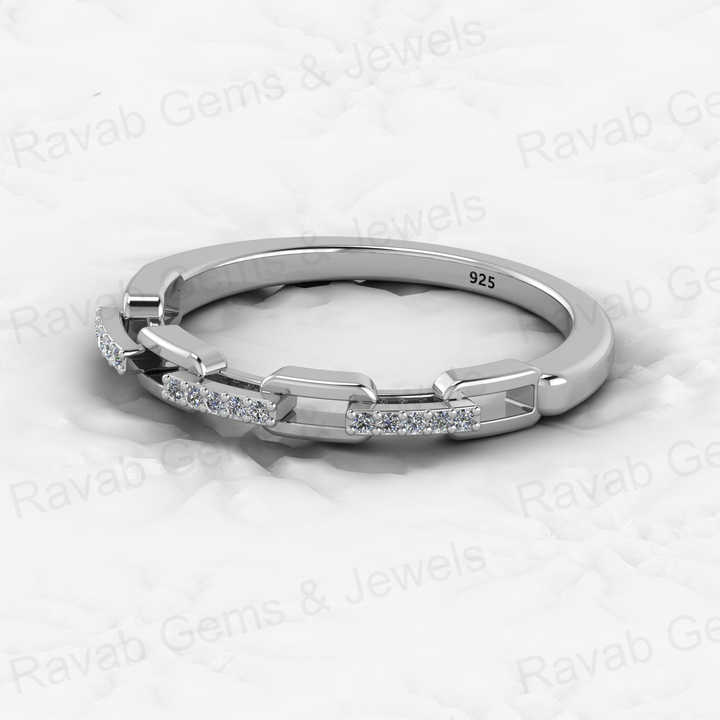 Best Selling 18k Gold Plated Genuine 925 Sterling Silver Dainty Promise Boho Pave CZ Link Half Eternity Ring Women Fine Jewelry