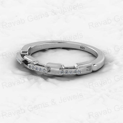Best Selling 18k Gold Plated Genuine 925 Sterling Silver Dainty Promise Boho Pave CZ Link Half Eternity Ring Women Fine Jewelry