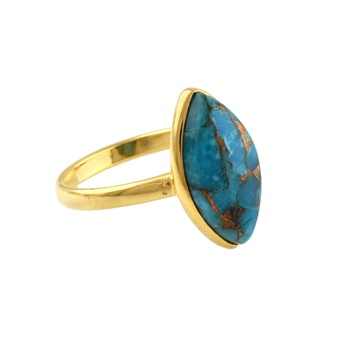 Blue Copper Turquoise Gemstone Marquise Shape Women's Beautiful Natural Organic Ring Solid Sterling 14k Gold Filled Fine Jewelry