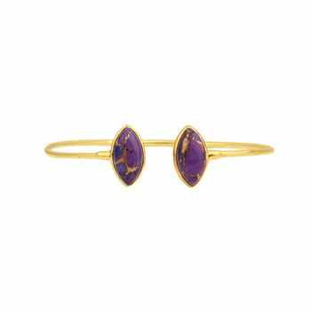 Solid 925 Sterling Silver 18K Gold Plated Fine Cuff Bangle Adjustable Mohave Purple Copper Turquoise Marquise Bracelets Bangles