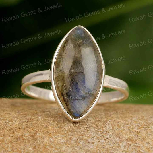 Superb Quality Labradorite Solid 925 Sterling Silver 8x16mm Marquise Shape Gemstone Women Handmade Designer Fine Ring