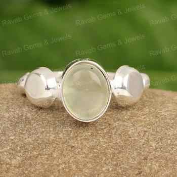 New Arrival Genuine 925 Sterling Silver 8x12mm Mint Prehnite Oval Cabochon Prehnite Gemstone Handmade Fine Women Jewelry