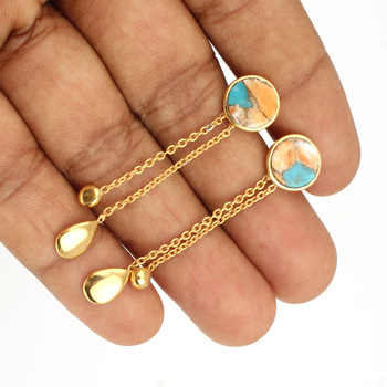 Hot Selling Design Spiny Oyster Copper Turquoise Solid 925 Silver 18k Gold Plated Dangle Drop Heggie Hoop Stud Earring for Women