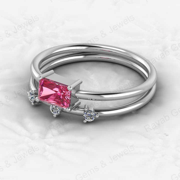 Top Selling Genuine 925 Silver 6X4mm Baguette Cut Pink Cubic Zirconia Women Eternity Gold Vermeil Ring for Fine Custom Jewelry