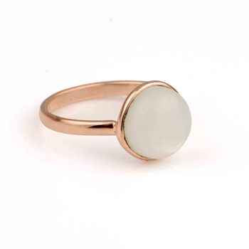 Hot Selling Women's 10mm Natural Rainbow Moonstone Gemstone Ring Dainty Sterling Silver With Rose Gold Plating Fine Jewelry