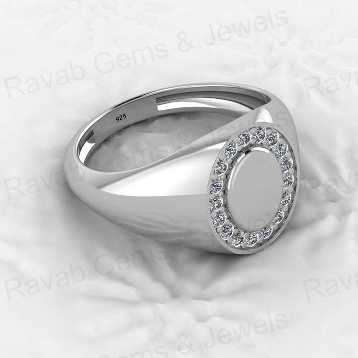 Genuine 18k Gold Plated 925 Sterling Solid Silver 8x12mm Oval Shape Pave CZ Diamond Signet Ring for Men Personalized Jewelry